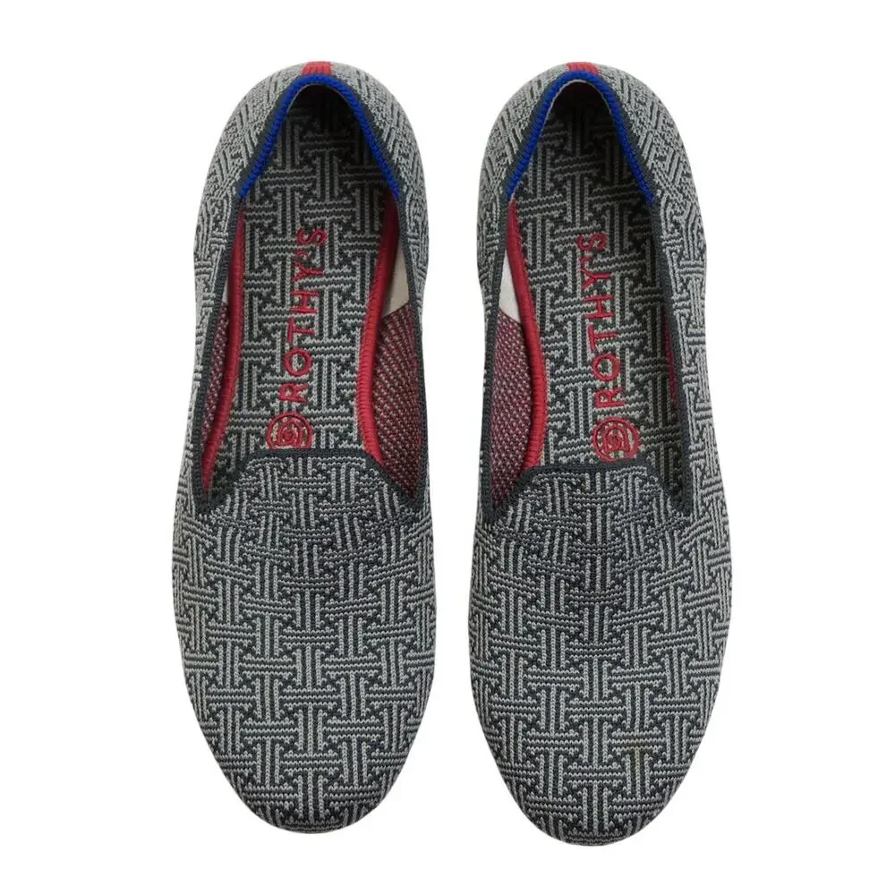 Rothys Gray and White Charcoal Grid Pattern Knit Rounded Toe Flats Shoe Size 9